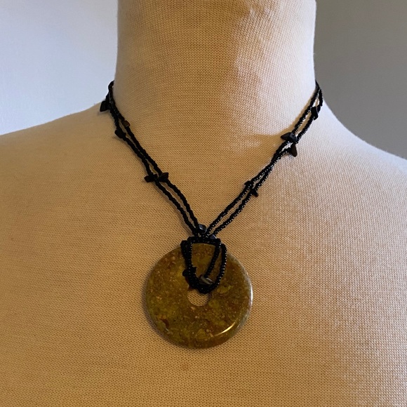 Savvy Cie Beaded Black Onyx & Epidote Disc Pendant - Picture 6 of 8